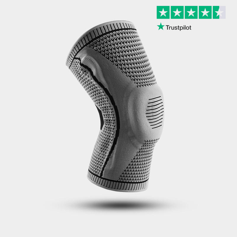 Ultra Knee Elite compression knee sleeve in light grey with black side stabilizers