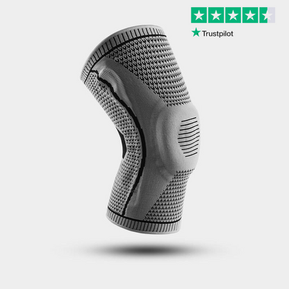 Ultra Knee Elite compression knee sleeve in light grey with black side stabilizers
